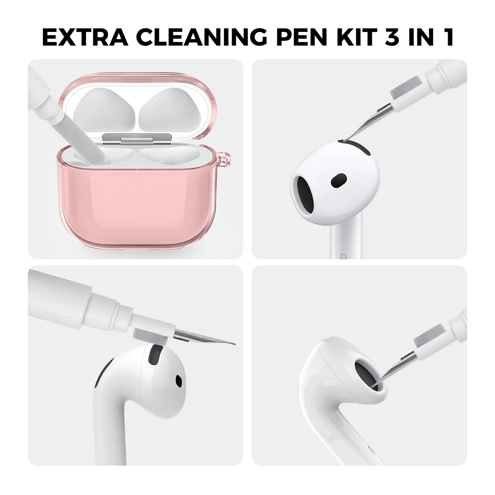 AHASTYLE WG164 لأجهزة AirPods 4 حافظة بتصميم منفصل من مادة TPU مع مجموعة أقلام تنظيف وحلقة تسلق - وردي #4