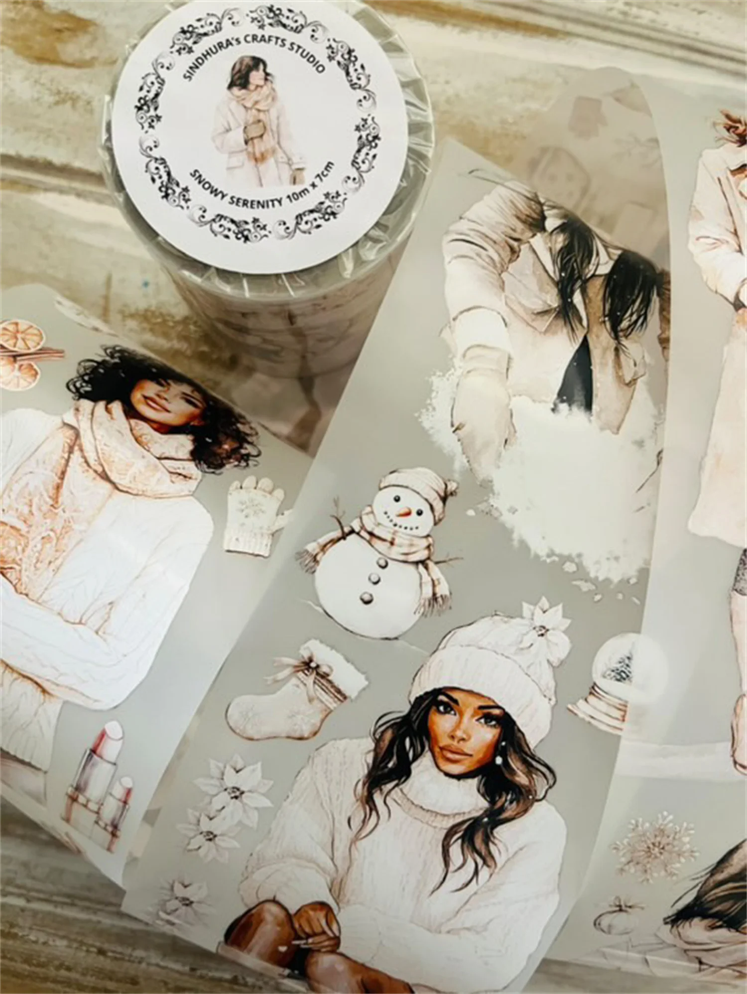 

SCS Studio Vintage Snowy Serenity Girl Washi PET Tape for Card Making Decoration DIY Scrapbooking Plan Stickers
