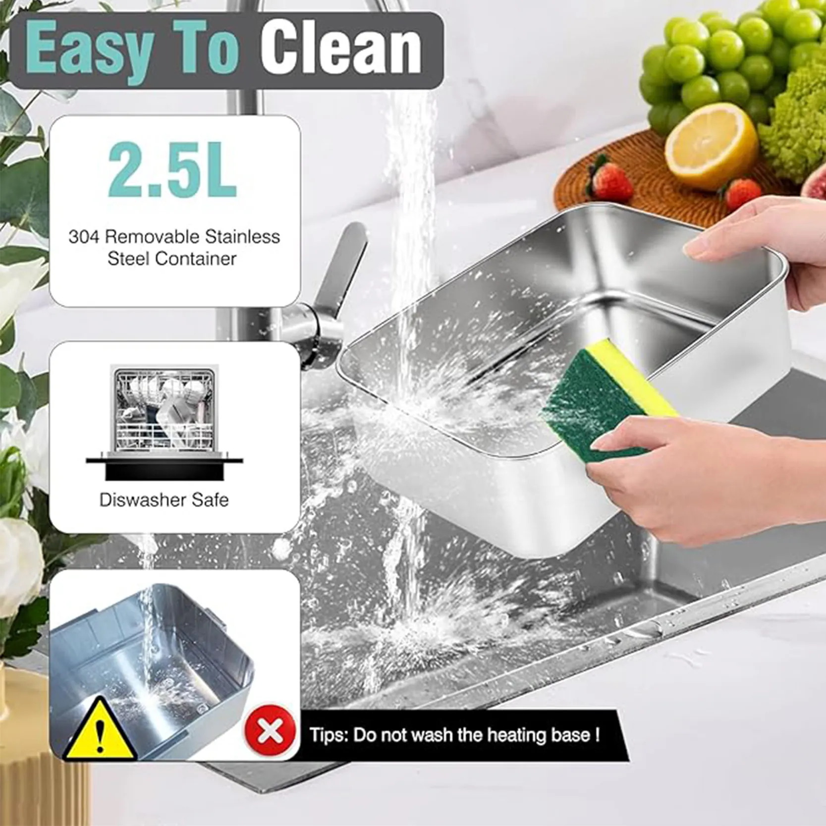 TINSOL 3.5L electric lunch box food heating lunch box that does not require added water 90W quick heating lunch heater.