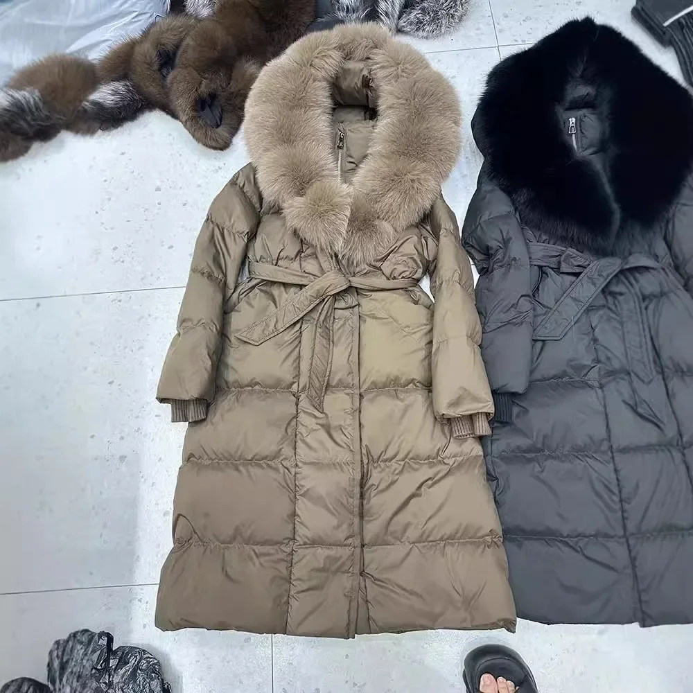 المرأة ملابس خارجية التخسيس صدرية بطول الركبة معطف مقنع سميكة طويلة الثعلب الفراء طوق أسفل سترة الشتاء نمط جديد #1