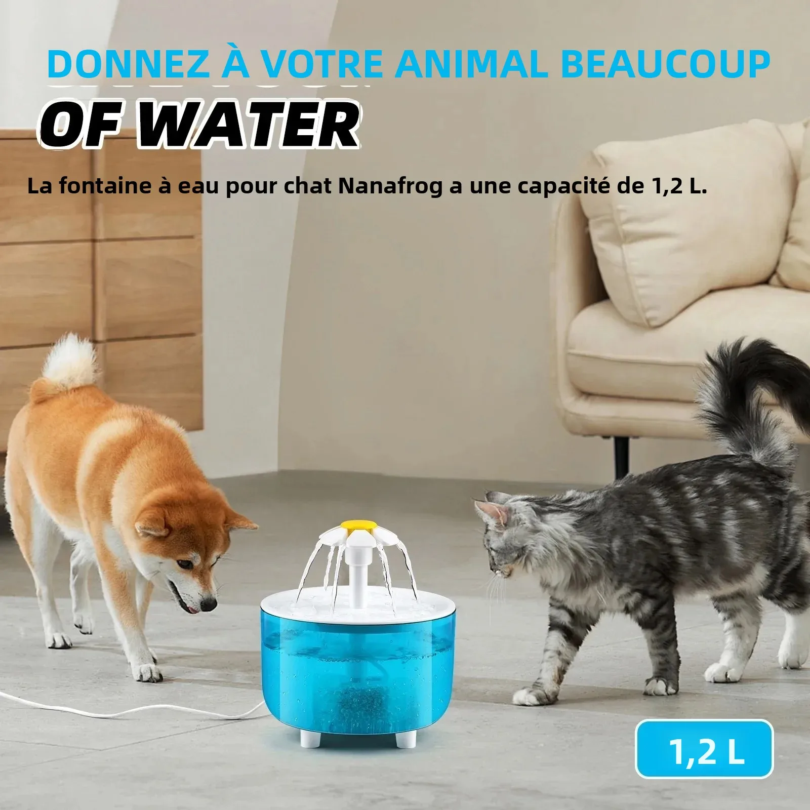 Fontaine à eau pour chat avec filtre automatique, abreuvoir transparent pour chat, USB, électrique, silencieux, filtration par recirculation, distributeur d'eau pour chats