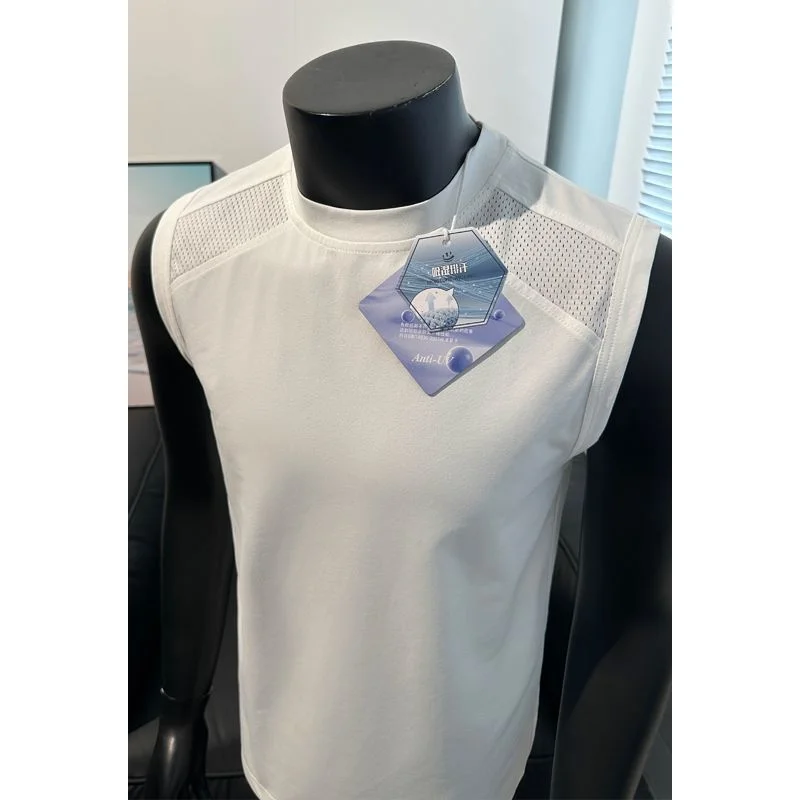 Men Mesh Panel Breathable Sleeveless Tank Top Solid Quick Dry Sports Fitness Casual Vest