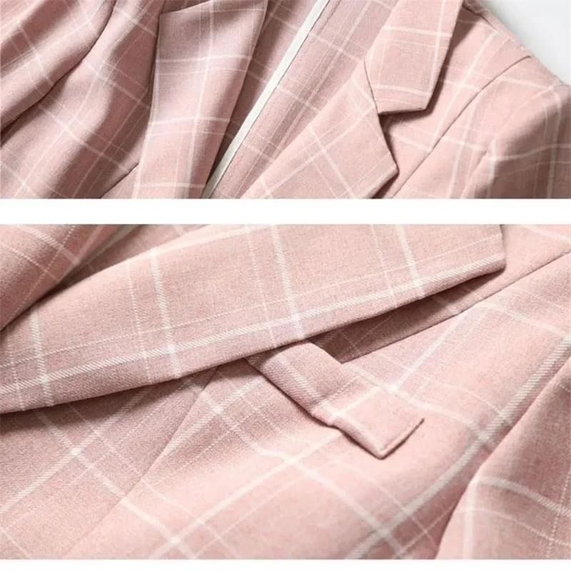 Women Blazer Plaid Coat 2024 New Summer Notched Collar Business Suits Work Office Ladies Suit Jacket Casual Vintage Blazers 4XL