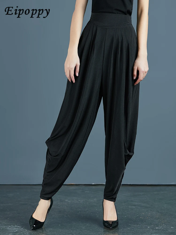 بنطال نسائي فضفاض بخصر مرن ، بنطلون مضاد للتجاعيد ، فضفاض ، تنحيف ، أحادي اللون ، بنطلون حريم ، الصيف