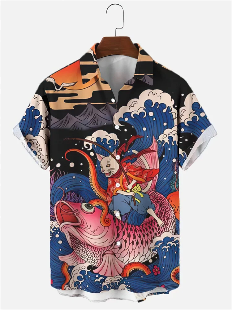 2023 Summer Chinese Style Men's Shirt Short Sleeve Hawaiian Oversized Y2k Tops Clothes Streetwear Dazn High Quality Luxury Sale