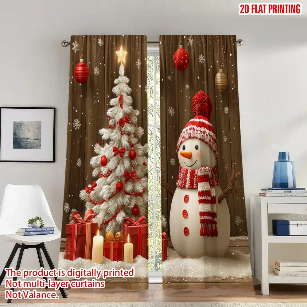 

2pcs 2D flat printing Christmas Hot Party Curtains Christmas Snowman Tree Gifts_n Digital Printed Polyester Drapes Festive Wall