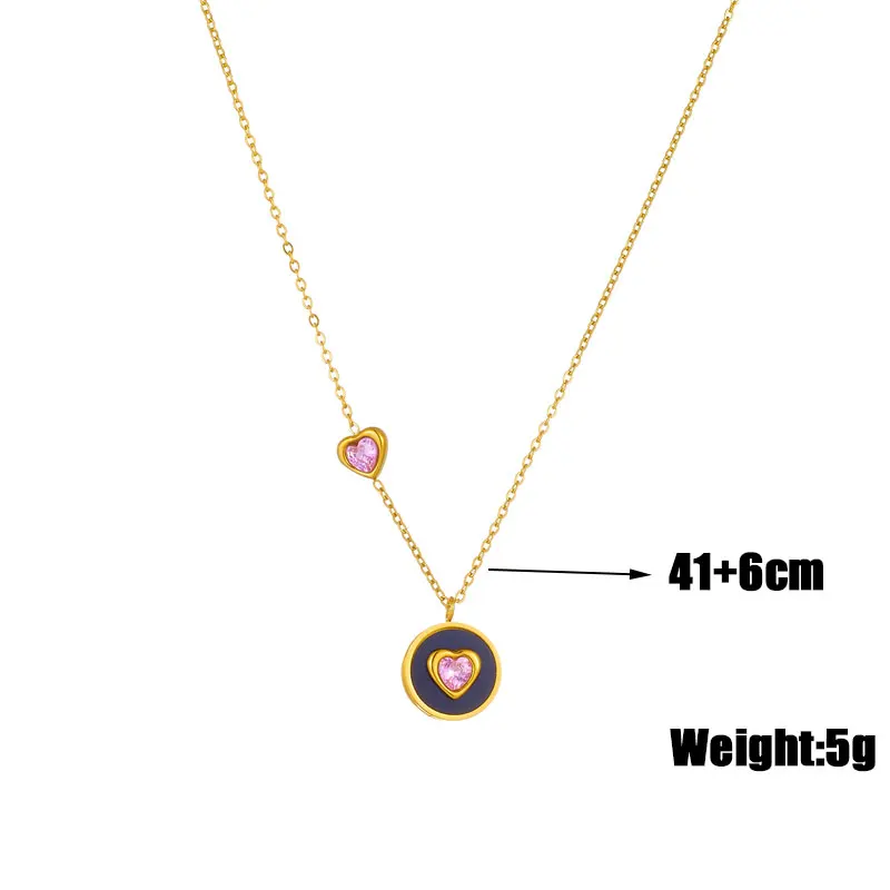 DIEYURO 316L Stainless Steel Heart Pink Zircon Pendant Necklace For Women Girl Fashion Neck Chain Waterproof Jewelry Party Gift