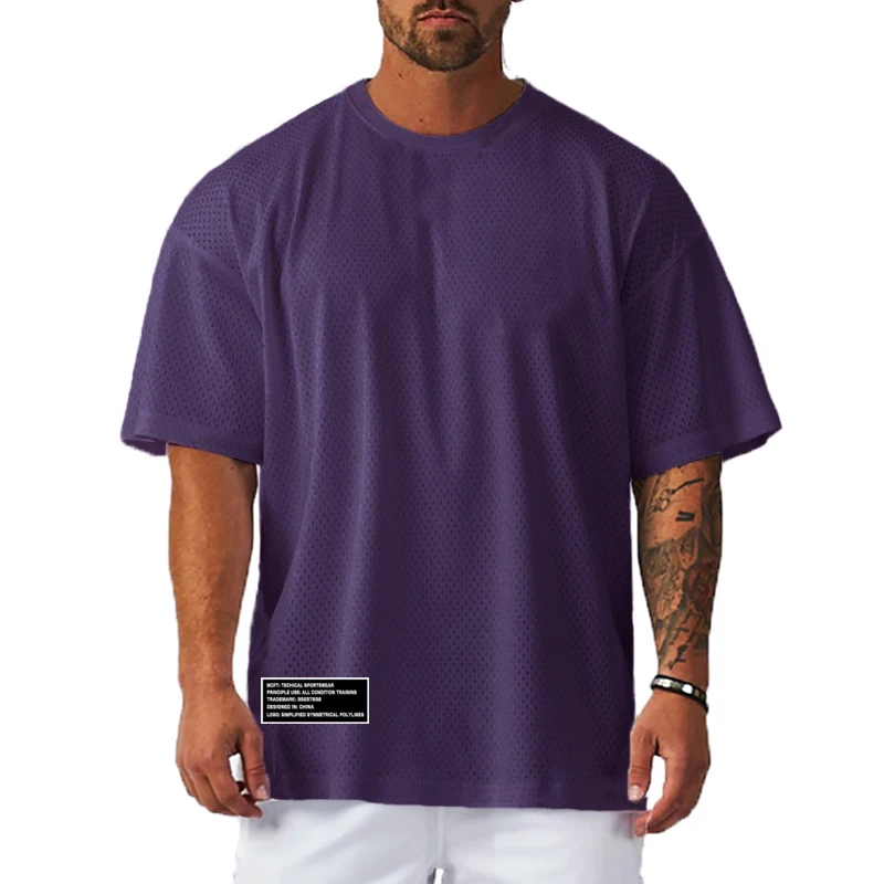 Oversized Breathable Loose Mens Sport T-Shirts Gym Fitness Bodybuilding Half-Sleeve Shirts Summer Quick Dry Mesh Casual Clothing image 3