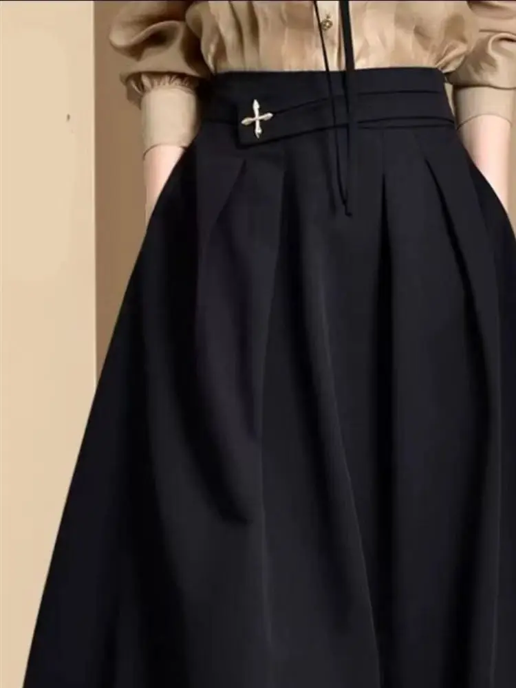 

Юбка Ele Bla с высокой талией, А-силуэт, модная миди-юбка для офиса, новинка осеннего сезона 2024, женская юбка для фигуры типа «груша»