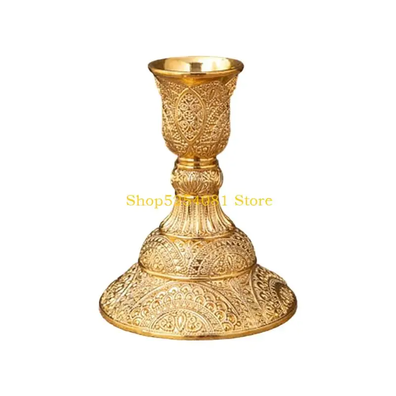 AXYC Artistic Handcrafted Single Arm Candlestick Engraved Detailing Antique Metal Taper Candle Holders For Mantels Display