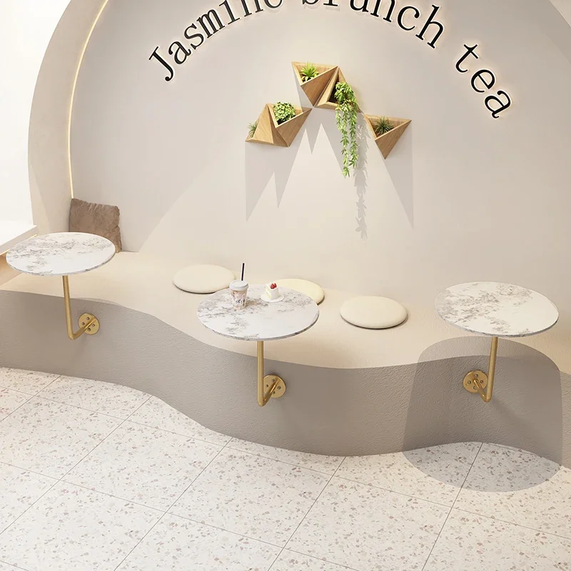 Simple Modern Milk Tea Shop Food Tables Cafe Booth Table Against The Wall Hanging Table Installed Small Metal Round Table