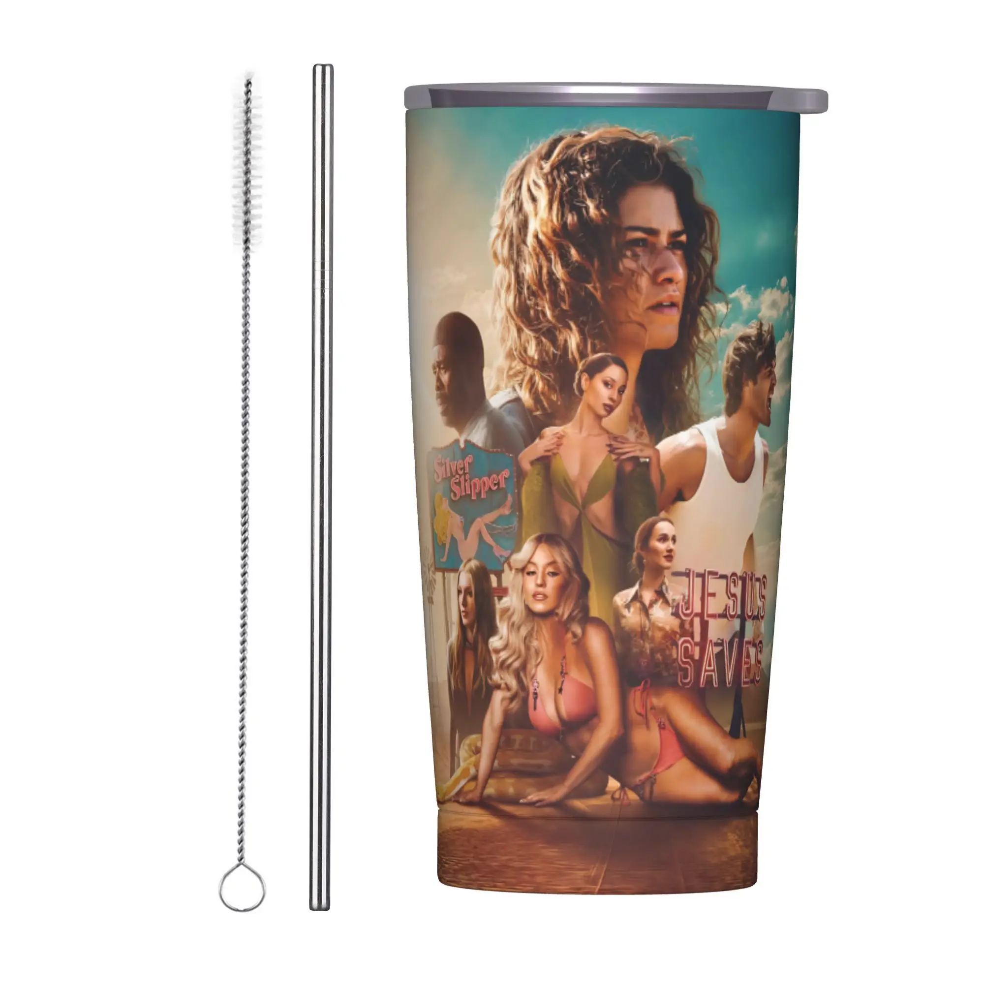 Euphorias Season 3 Gobelet isotherme sous vide avec couvercle et pailles, portable pour boissons chaudes et froides en extérieur, 20oz