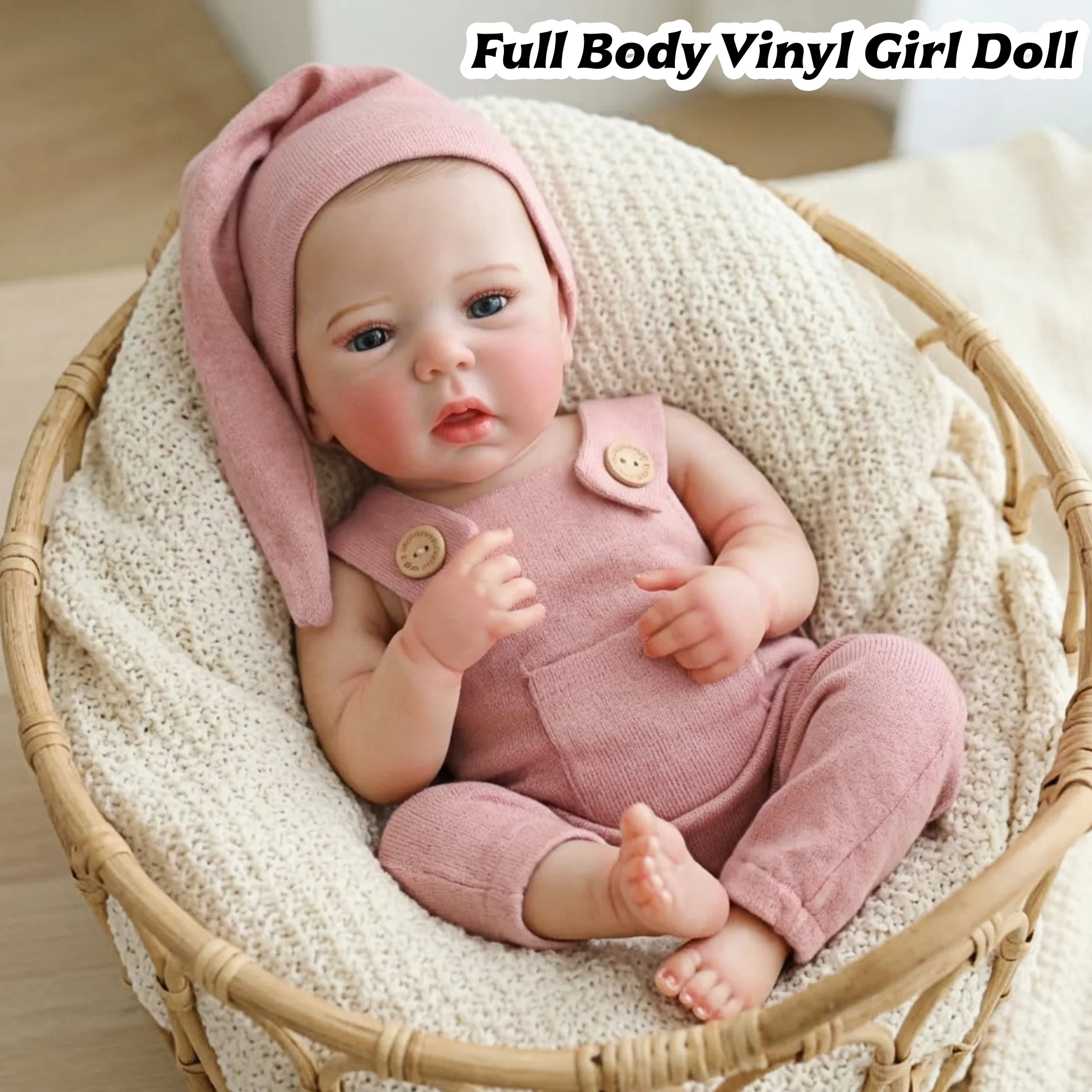 Open Eyes 47CM Full Body Vinyl Doll With Painted Hair And Realistic Skin Details With Feeding Bottle Reborn Doll For Kid's Gift