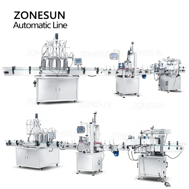ZONESUN ZS-FAL180X8 Linea di produzione automatica Riempimento di liquidi Tappatrice Etichettatrice Bottiglia 4 Testa Pompa a pistone Braccio robotico