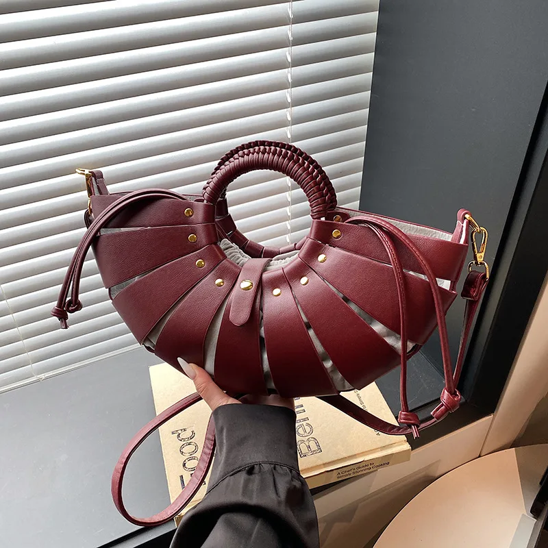 New Fashionable PU Leather Bucket Bags Luxury Women's Handbags Woven Hollow out Design Single Outdoor Shoulder Crossbody Bags