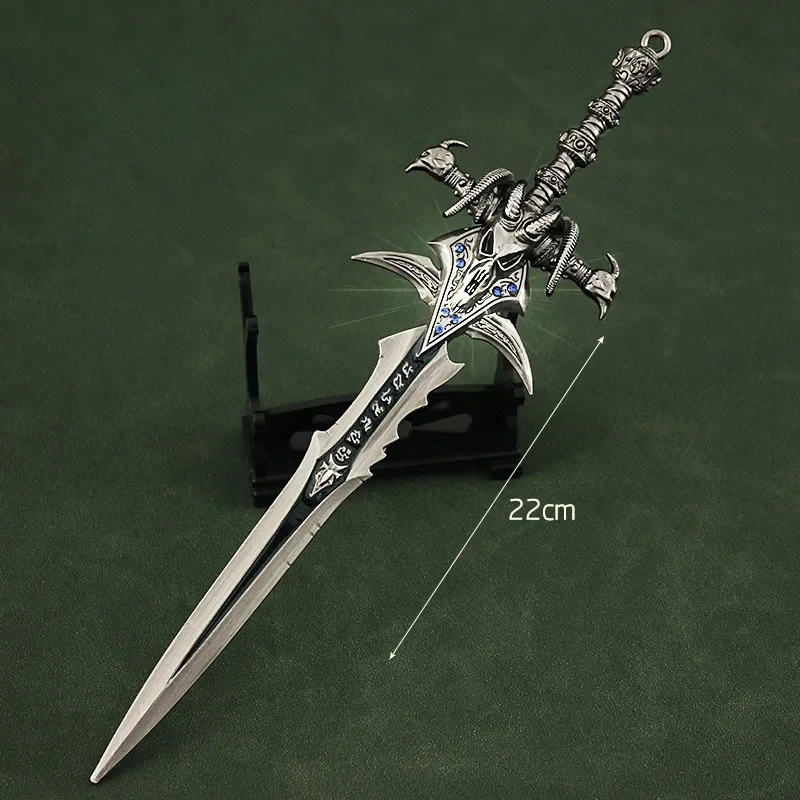 22cm Frostmourne World of Warcraft Game Lich King Diamond Inlay Periphery Keychain Alloy Katana Weapon Model Accessory Gift Toys