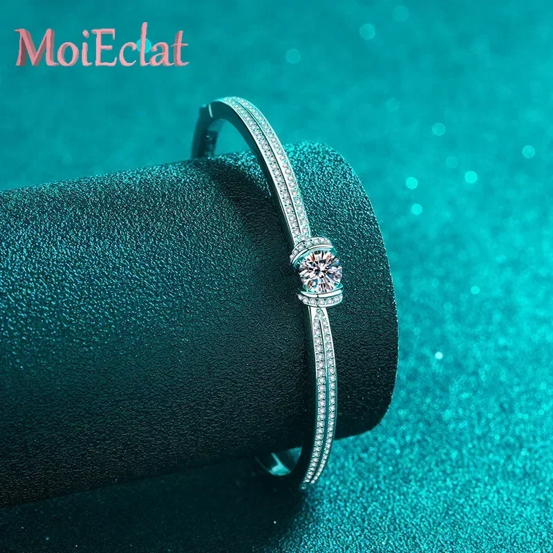 MoiEclat Store Platinum PT950 Double Row Full of Moissanite 1.76 Carat Bangles Women, Dazzling Bracelets Wedding Fine Jewelry
