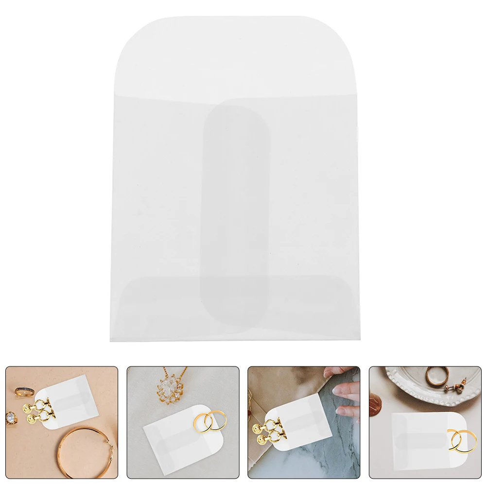 

50Pcs Transparent Paper Bags Jewelry Earring Packaging Pockets Clear Bulk Storage Organizer