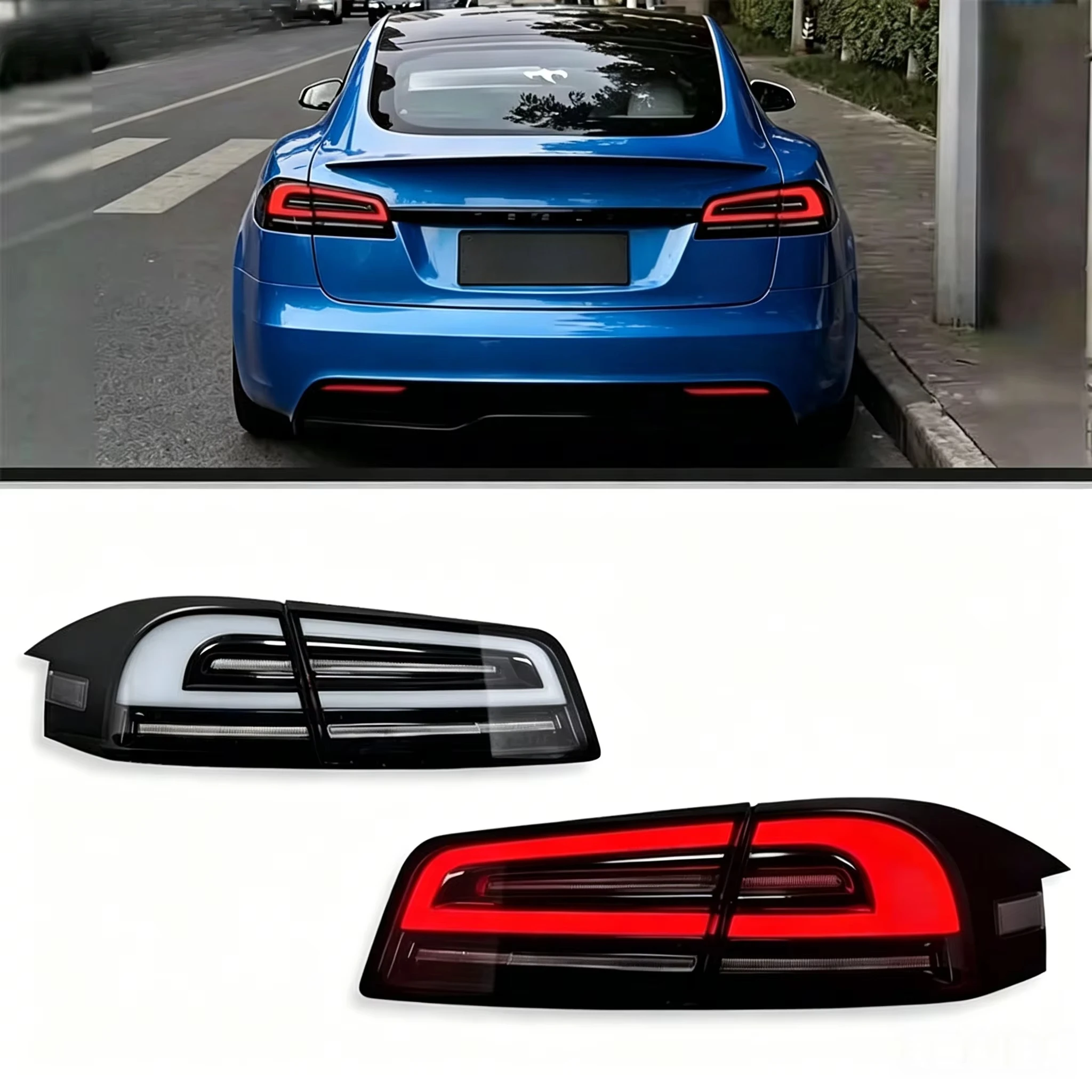 New Retrofit LED Venom Red Lens Tail Light Assembly For Tesla Model S With Brake Light And Turn Signal