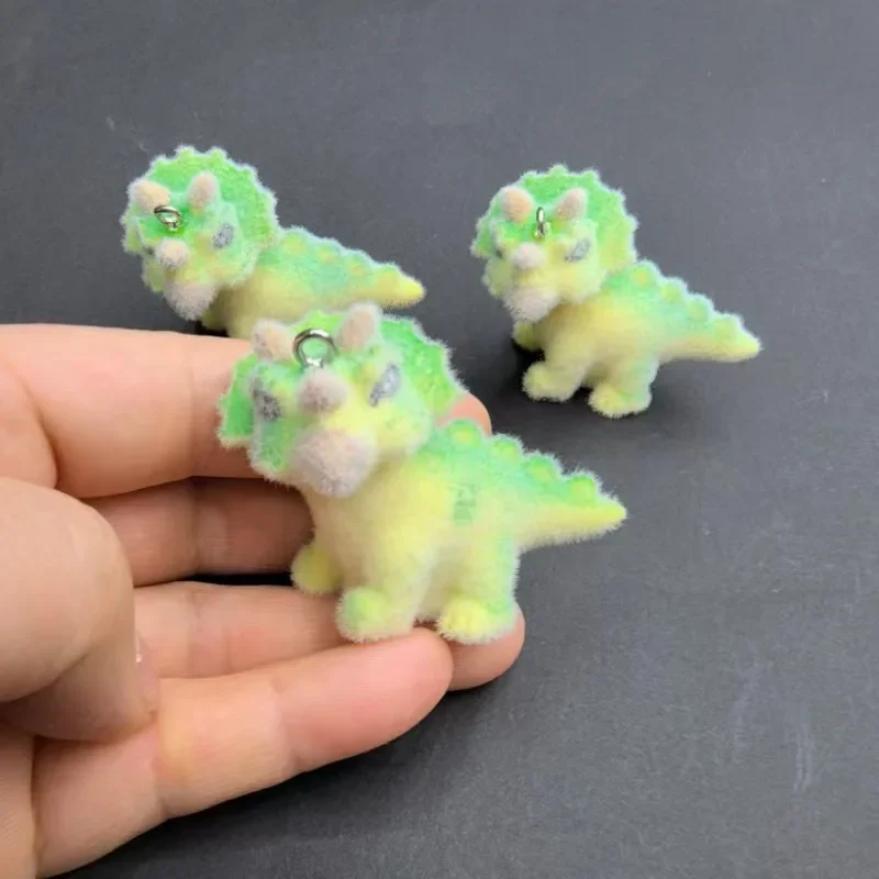 10Pcs 3D Cartoon Flocked Cute Dinosaurs Charms Plush Animal Resin Pendants For Phone Keychain Earring DIY Crafts Jewelry Make