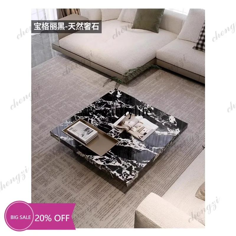 MM02 Pure natural luxury stone panda white coffee table Italian light luxury high-end box square coffee table