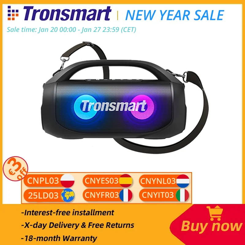 Tronsmart Bang SE Bluetooth Speaker Portable Speaker with 24-Hour Playtime, Portable Handle, for Camping, Party