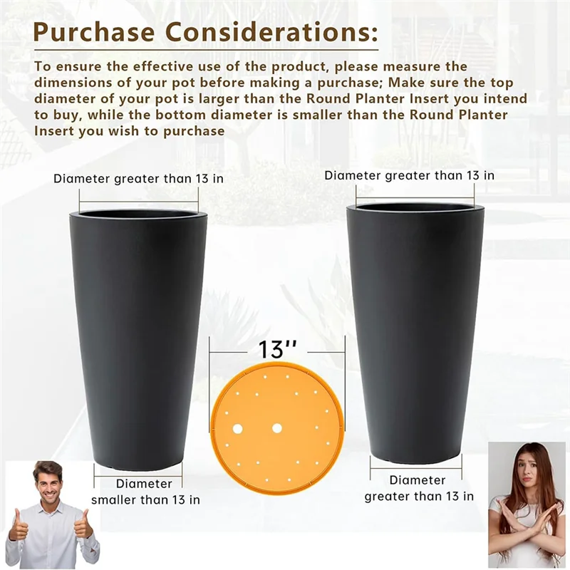 AB66-2Pcs Round Planter Insert,13Inch Orange Planter Insert, Plastic Disk With Drainage Holes For Place Inside Planter