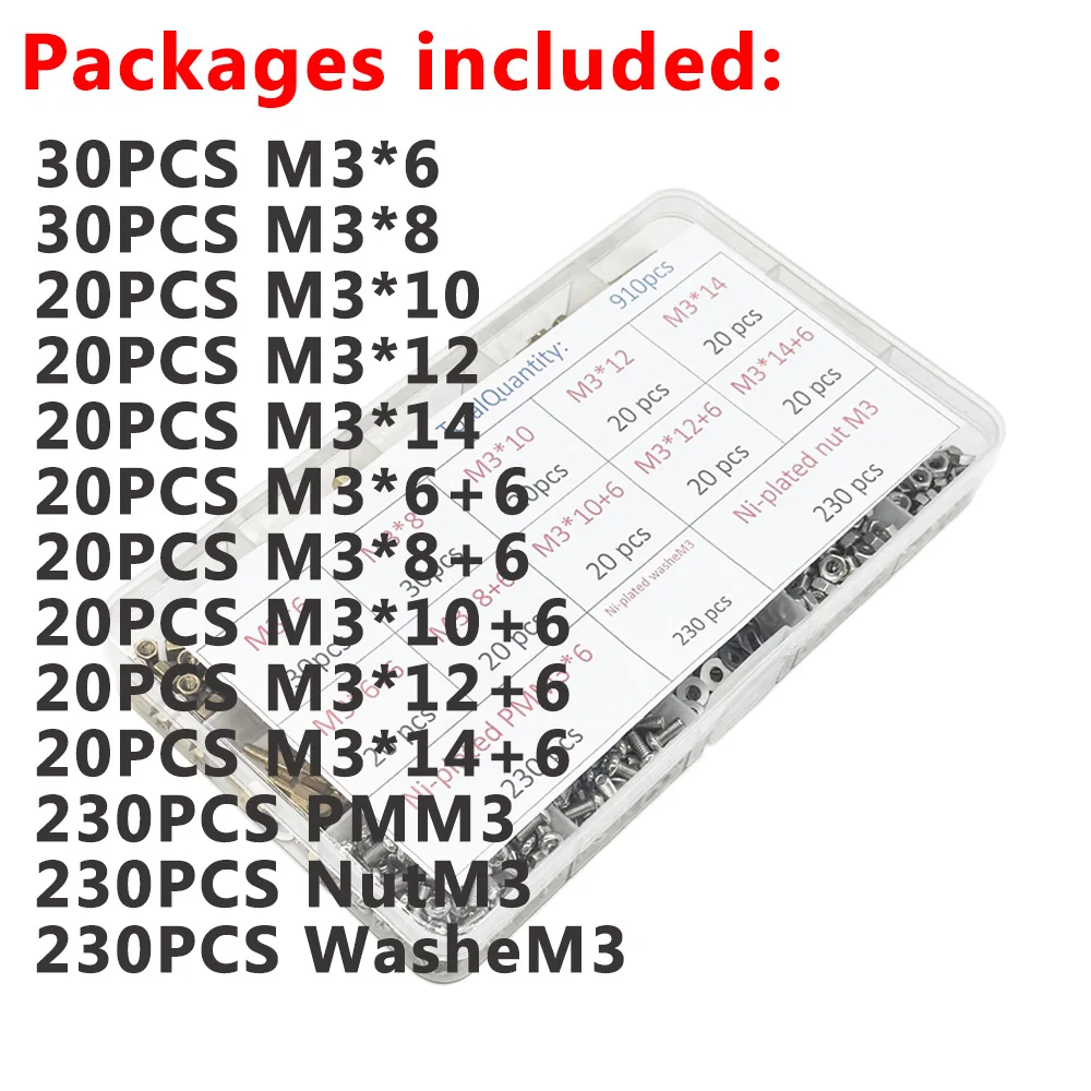 1 مجموعة 910 قطعة النحاس المواجهة فاصل عدة 230 قطعة PMM3 + 230 قطعة NutM3 + WasheM3 عرافة رئيس النحاس تباعد مسامير الخيوط M3 عمود PCB #3