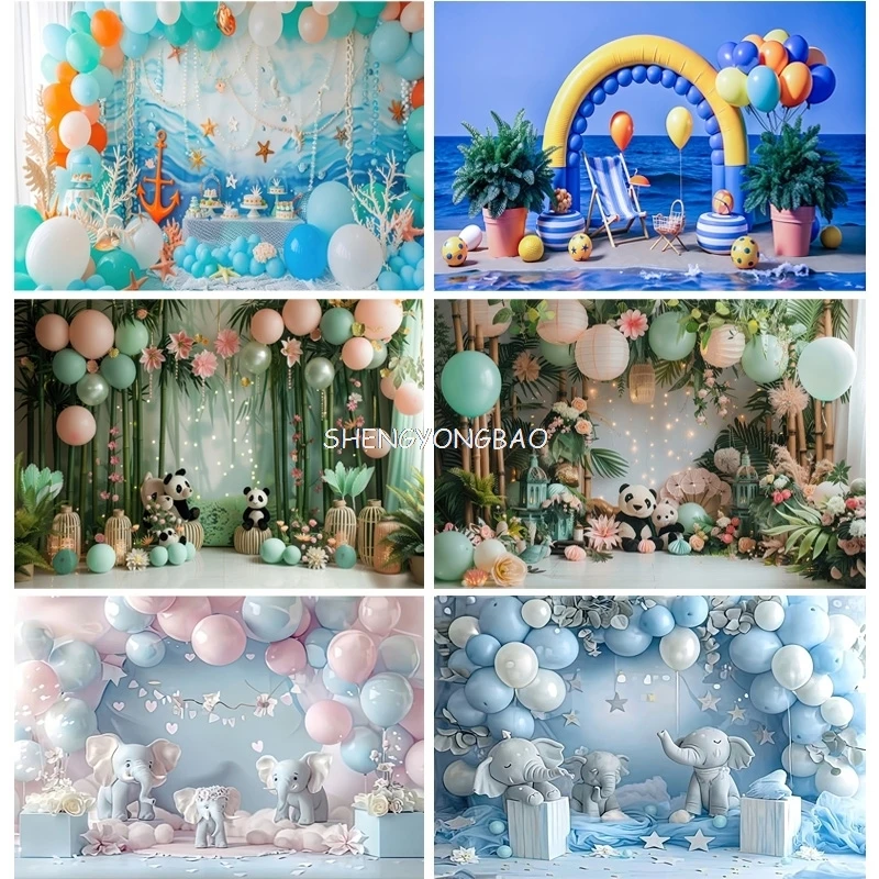 

Newborn Portrait Birthday Party Photography Backdrops Teddy Bear Rainbow Color Balloons Arch Decor Photo Studio Background BP-09