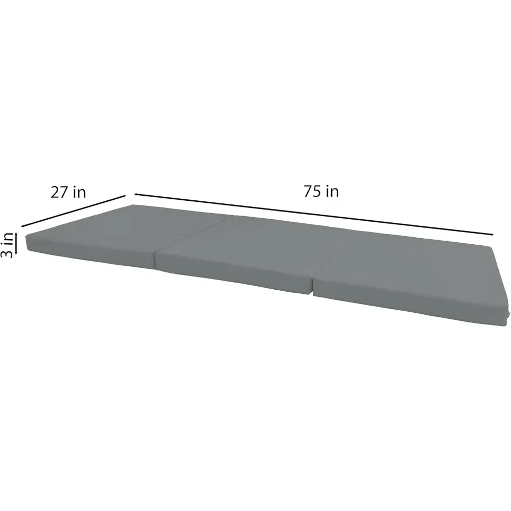 Furniture Gray Trifold Foam Beds 3 x 27 X 75 Inch, Floor Tri-Fold Bed, High Density Foam 1.8 Pounds