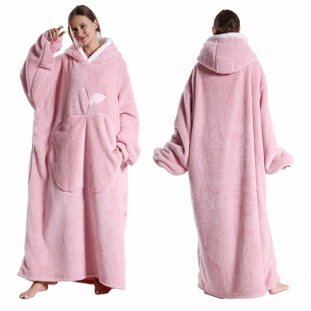 2024 Super Long Flannel Blanket with Sleeves Winter Hoodies Sweatshirt Women Men Pullover Fleece Giant TV Blanket Oversized New