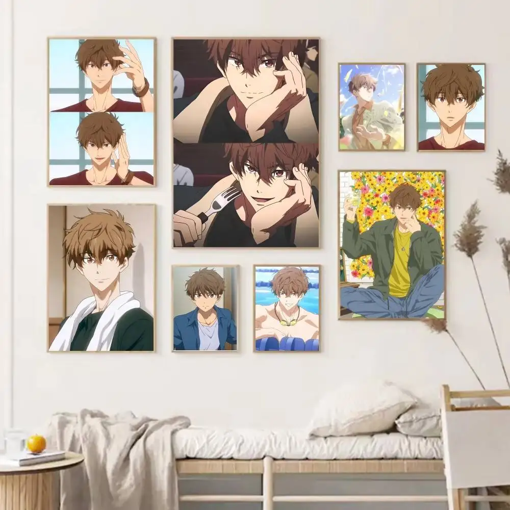 Hot Cartoon Anime F-Free Natsuya Kirishima Poster Self-adhesive Art Waterproof Paper Sticker Coffee House Bar Room Wall Decor