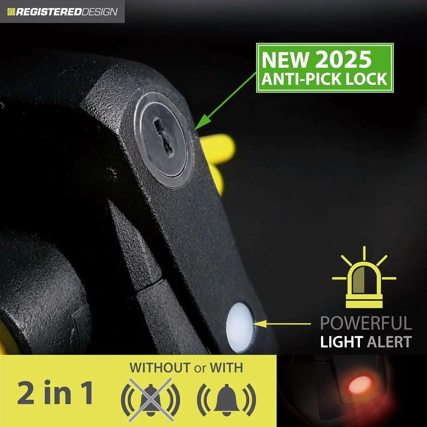 High-End 2-in-1 Steering Wheel Lock with 120dB Alarm, LED Light, and Universal Fit for Enhanced Car Security
