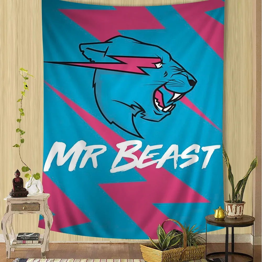 Game Blogger Mr-Beast DIY Wall Tapestry Hippie Flower Wall Carpets Dorm Decor Wall Art Decor