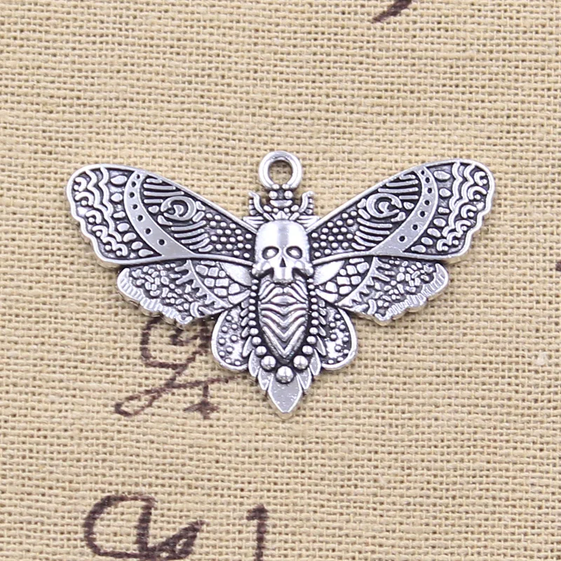 10pcs Charms Skeleton Butterfly With Skull Head 27x42mm Antique Silver Color Pendants DIY Craft Making Handmade Tibetan Jewelry