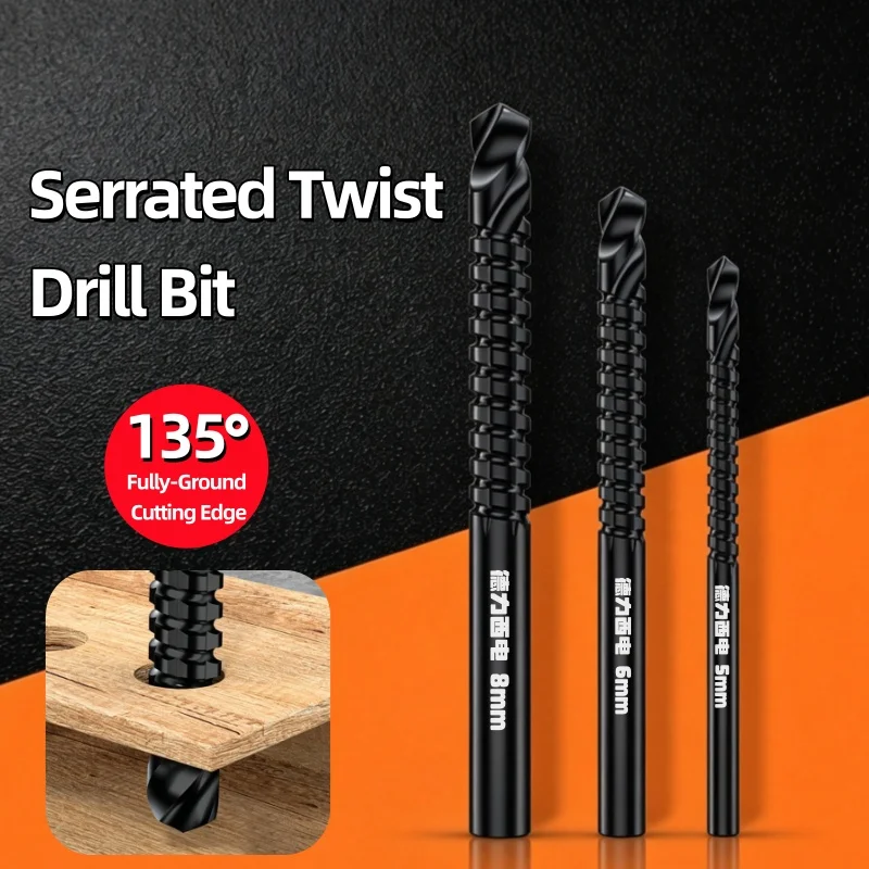 6pcs Multi-functional Twist Bore Bits 3-8MM Straight Shank Grooving Cutting Drills Wood Plastic Hole Opening HSS Drill Bits