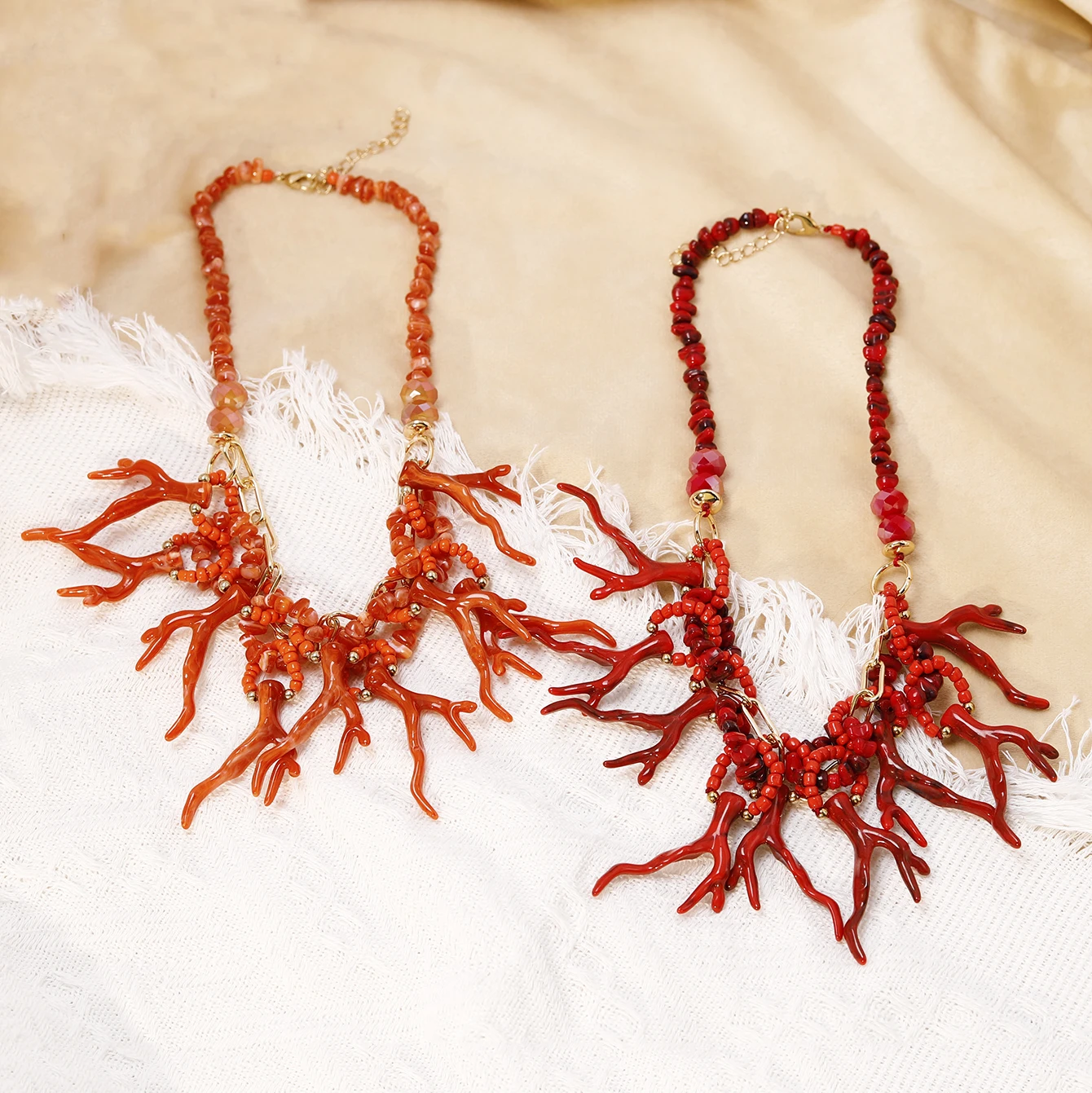 1pcs pure handmade woven coral necklace bohemian style dubai latino ethiopian ladies daily antlers Jewerly