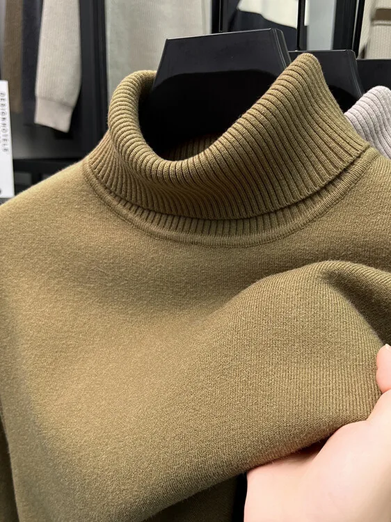

2025 New Men's Thiened Fce Lined High Collar Sweater Mid-aged One-piece Chenille Knitted Base irt Faion Urban Sle ...