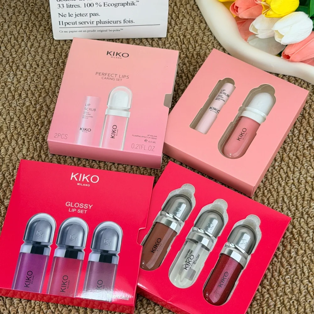 KIKO 3D Hydra Lip Gloss Lip Scrub Exfoliating Dead Skin Reduce Lip Lines Hydrating Shiny Plump Lips Makeup Perfect Lips Care Set
