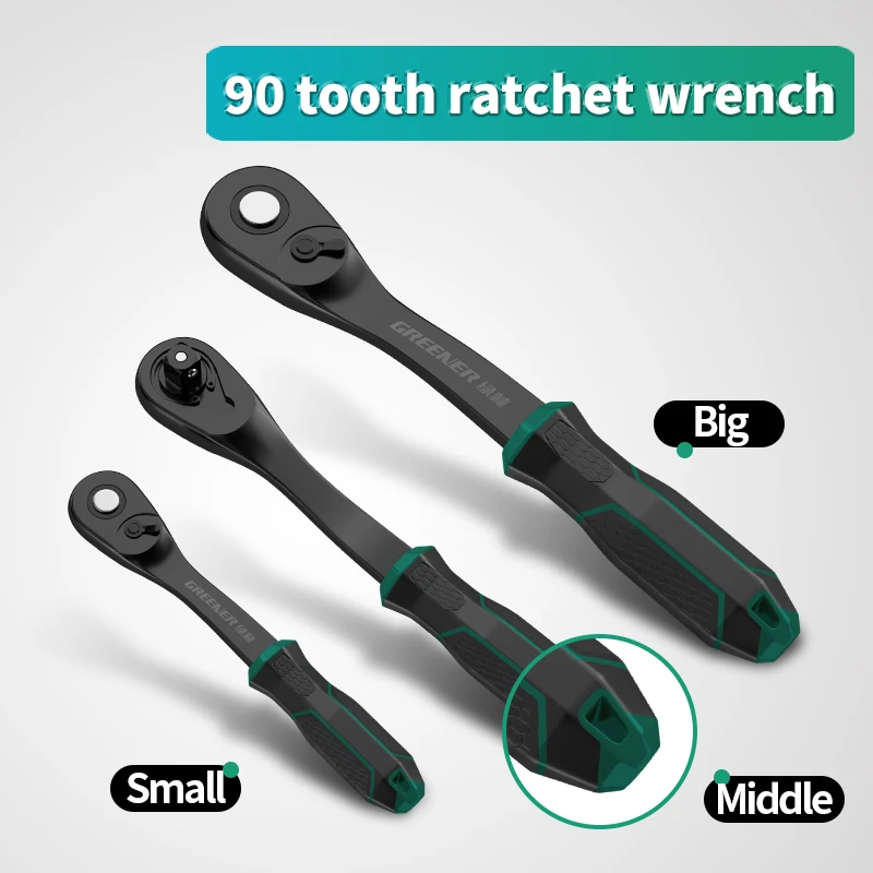 1/4 Inch Ratchet Wrench 90-Toot for Jack Scissor Drive Tire Wheel Lug Spanner Handle with Adapter Portable Car Repair Hand Tool