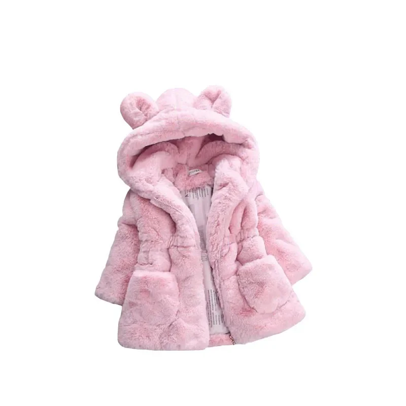 Winter Baby Girl Warm Coats Thick Faux Fur Fashion Kids Hooded Jacket Coat for Girl Hooded Outwear Children Clothing 2-7years