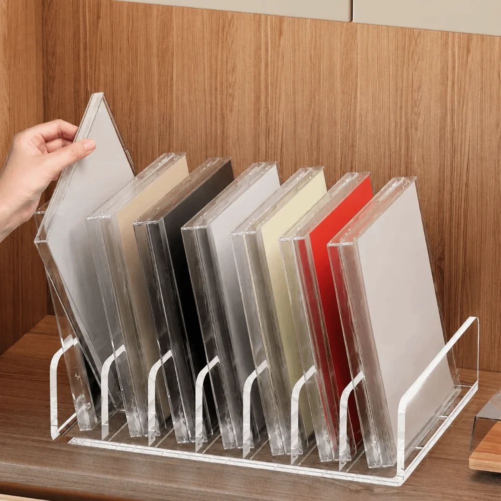 Multi-Slot Design CD Display Shelf 7 Grids Transparent CD Disc Organizer Box Universal Acrylic Vinyl Record Album Bracket