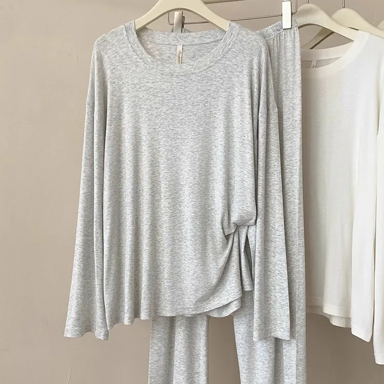 Large Size Modal Sleepwear Women's Casual Long Sleeve Home Clothes Comfortable Breathable Pure Color Spring Autumn New Style