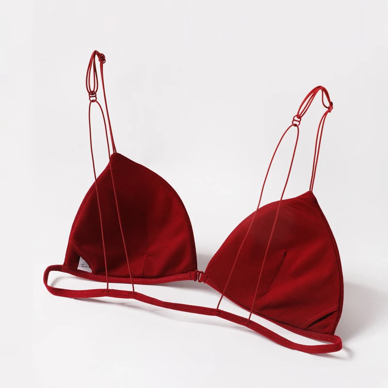 Soutien-gorge sans armatures pour femme, lingerie française sexy, bouton avant, coupe triangle, coton fin, sangle fine au dos, ensemble de sous-vêtements