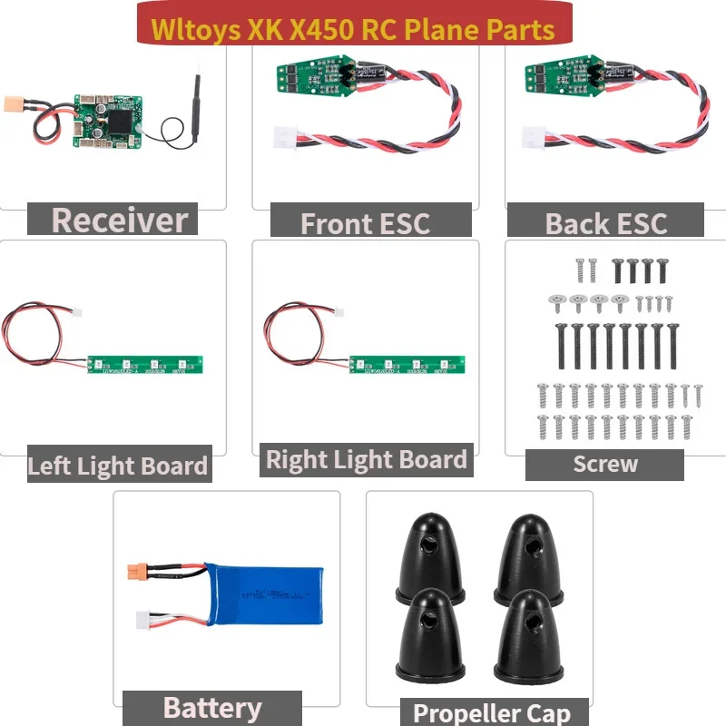 WLtoys XK X450 RC Airplane Parts Accessories Wing Battery Cover Case Motor Engine Servo ESC LED Blade Prop Screws Base Receiver