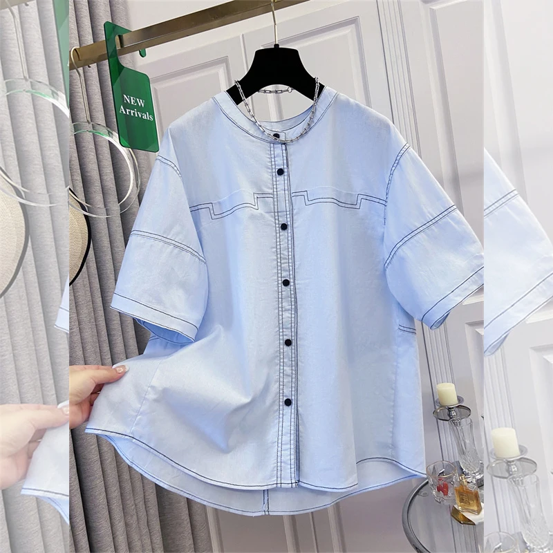 

New 2025 Summer Women's Shirts Loose Plus Size Cotton Linen Lady Blouse Vitage Casual Female Tops Buttons Clothing KE8327