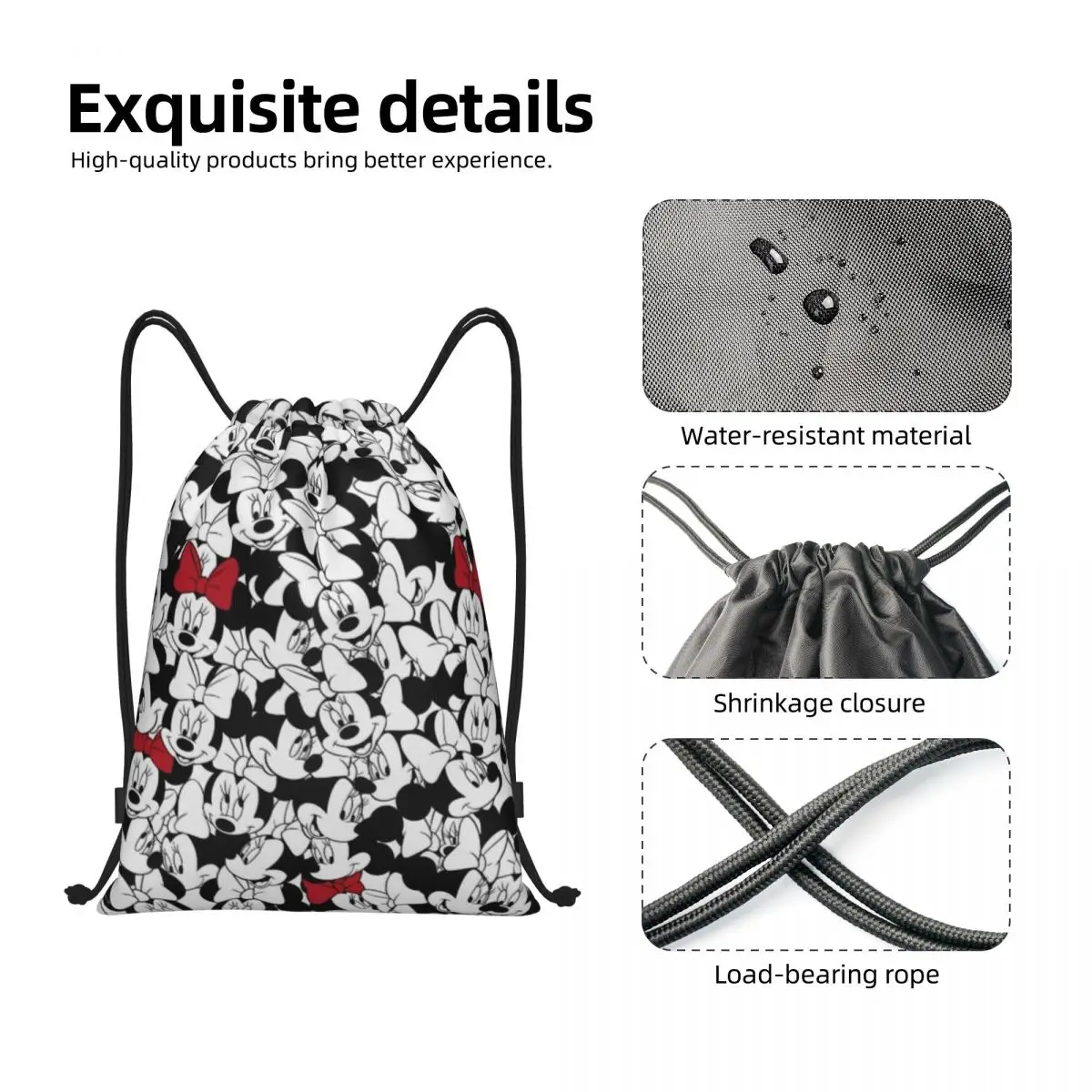 Custom Fashion Minnie Mouse Drawstring Bags Men Women Portable Gym Sports Sackpack Training Storage Backpacks