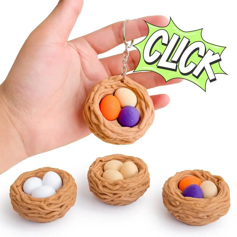 Egg Nest Clicker Colorful Bird Nest Fidget Keychain Pendant Stress Relief Toy for Kids Adults Daily Anxiety Relief Handheld