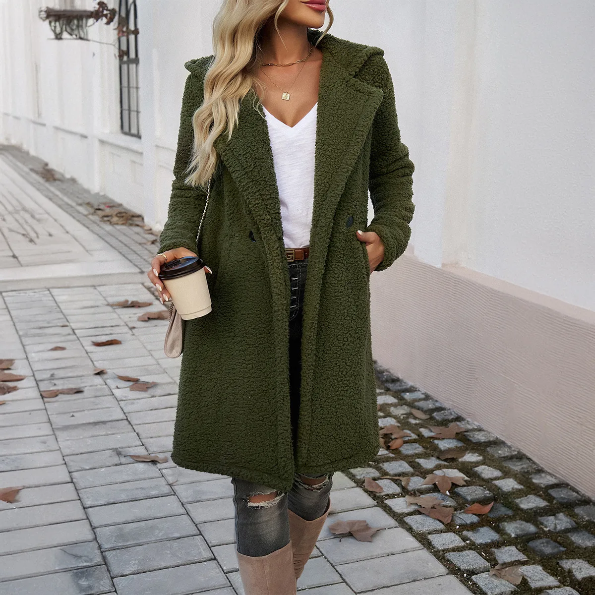 

Women's Cardigan Autumn Winter Latest Solid Color Temperament Casual Loose Hooded Knit Coat Long Sleeves Pocket Jacket