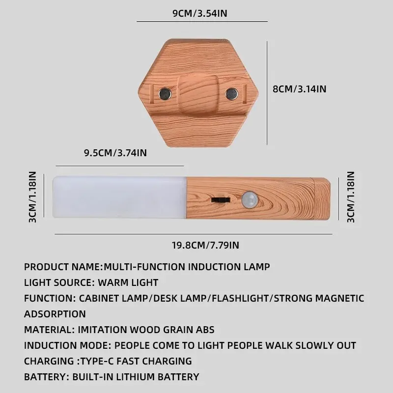 Led Wood Grain Charging HumanBody SensorLight Smart Home Magnetic Induction WallLightThree-in-one Multi-Functional Night Light
